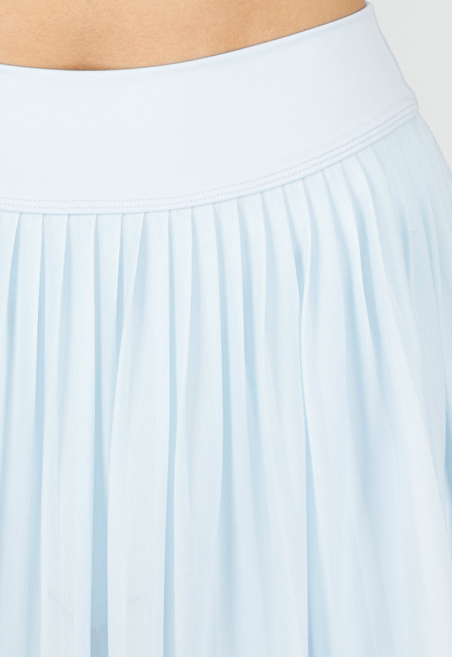 Lichtblauwe Plissé Skort met Hoge Taille en Mesh