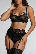 Zwart Kanten Lingerie Setje met Straps