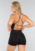 Korte Zwarte Fitness Set met Gekruiste Rug