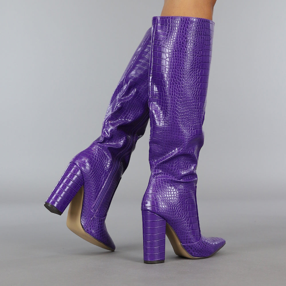 Paarse Croco Laars met Spitse Neus
