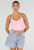 Roze Halter Sport Top met Verstelbaar Halterbandje, Uitneembare Pads en Stretch