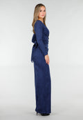 Donkerblauwe Suede Overslag Top met Stretch