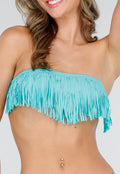 Turquoise Bandeau Bikini Top met Franjes