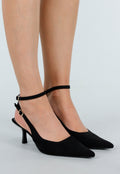 Zwarte Suède-Look Pumps met Enkelsluiting en Lage Hak