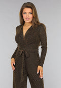 Gouden Longsleeve Glitter Jumpsuit met Ceintuur