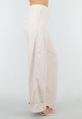 Beige Wide Leg Pantalon met Omslag en Steekzakken