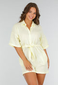 Butter Yellow Katoenen Playsuit met Knoopsluiting en Zakken