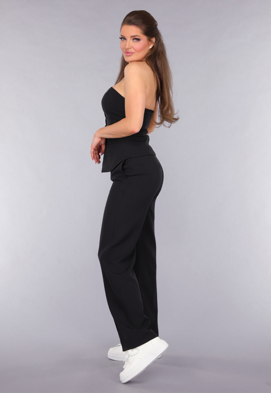 Blazer Suit met Strapless Top en Pantalon in Zwart