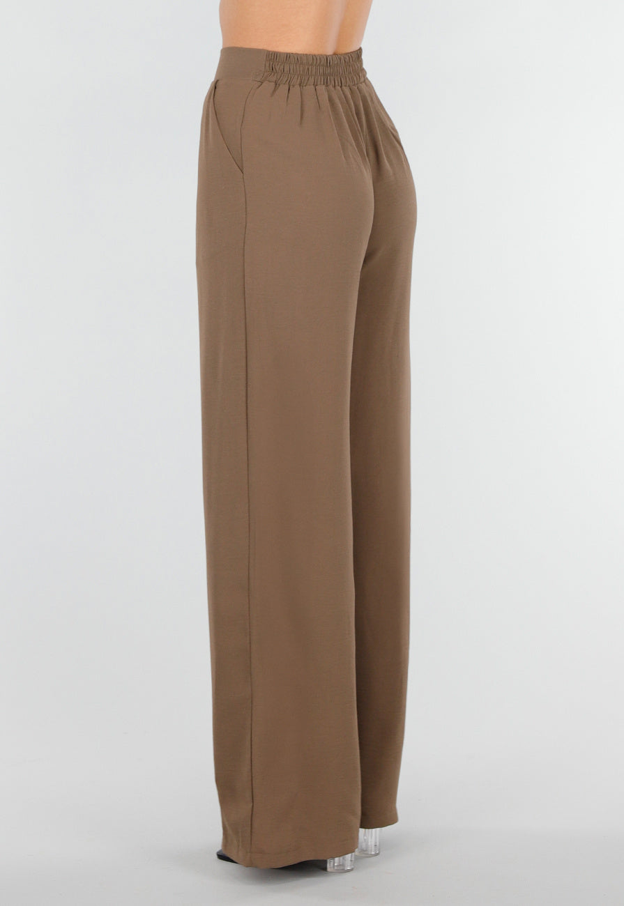 Lichtbruine Linnenlook Broek met Rechte Pijpen