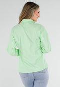 Mintgroene Blouse met Stropdas en Lange Mouwen