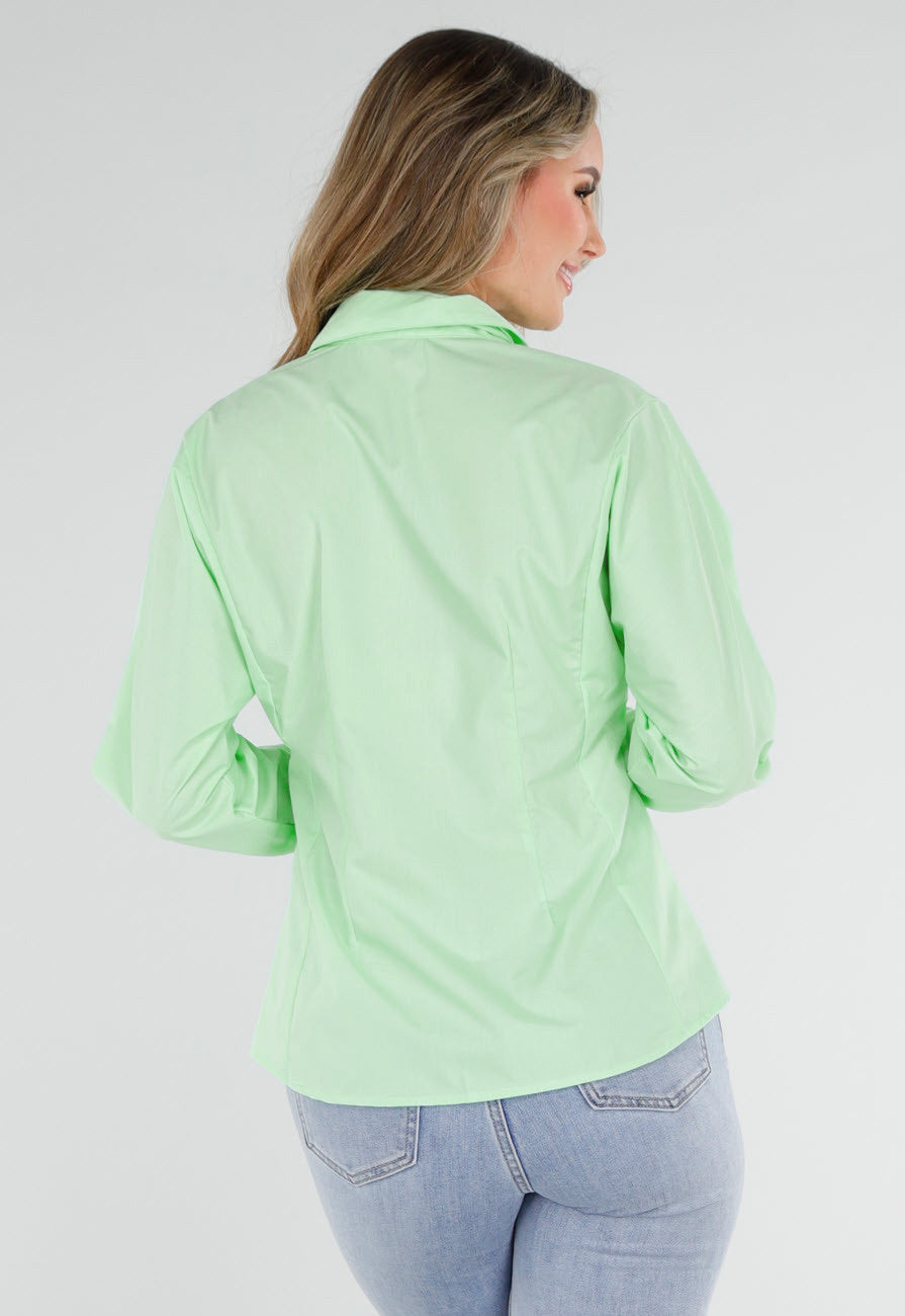 Mintgroene Blouse met Stropdas en Lange Mouwen