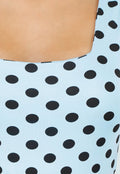 Lichtblauwe Body met Zwarte Polkadots en Vierkante Hals