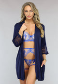 Elastische Navy Kimono met Kanten Rug