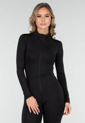 Zwarte Shaping Jumpsuit met Rits en Lange Mouwen