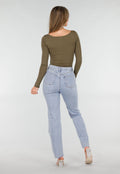 Khaki Push-Up Longsleeve Top met Gerimpelde Bustier