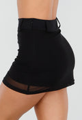 Zwarte Mesh Skort met Stretch en Riemlussen