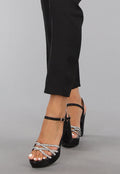 Zwarte Glitter Peeptoe Strass Sandaletten