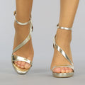 Gouden Stiletto Sandaletten met Schuine Bandjes