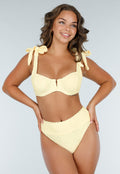 Butter Yellow High Waist Bikinibroekje met Bloemenstructuur