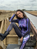Paarse Cyber Skeletten Print Jumpsuit