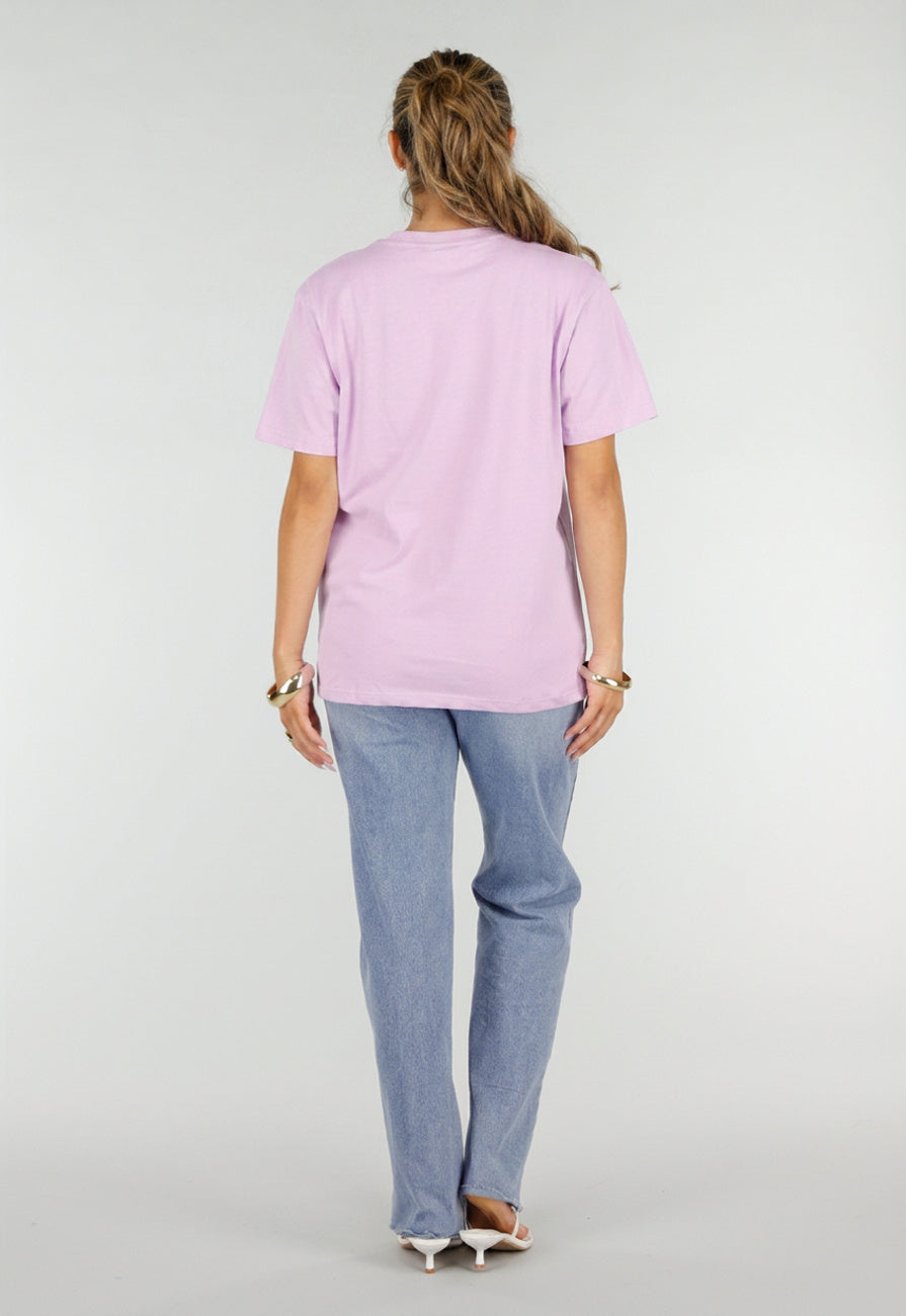 Lila Basic T-Shirt met Ronde Hals en Korte Mouwen