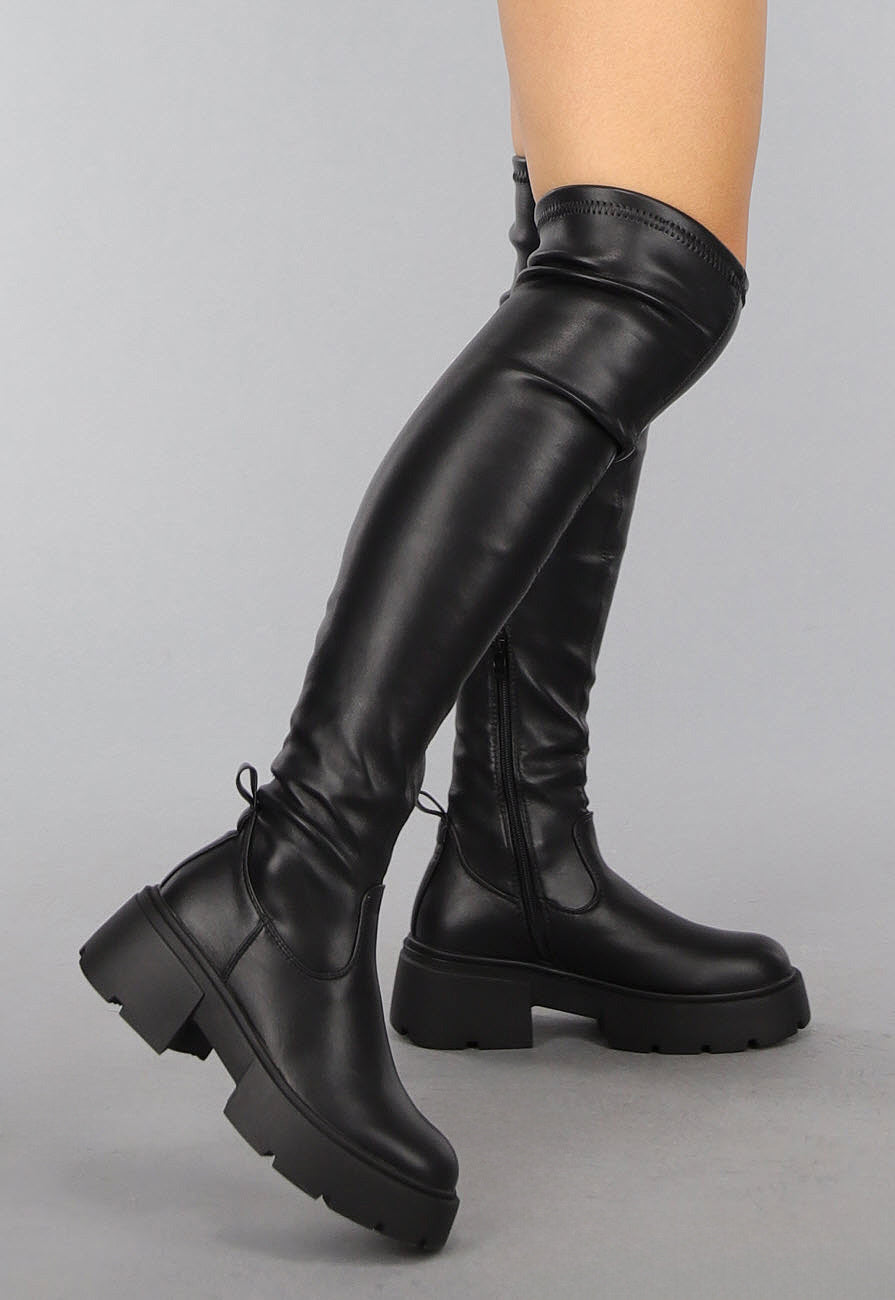 Zwarte Overknee Laarzen van Lederlook