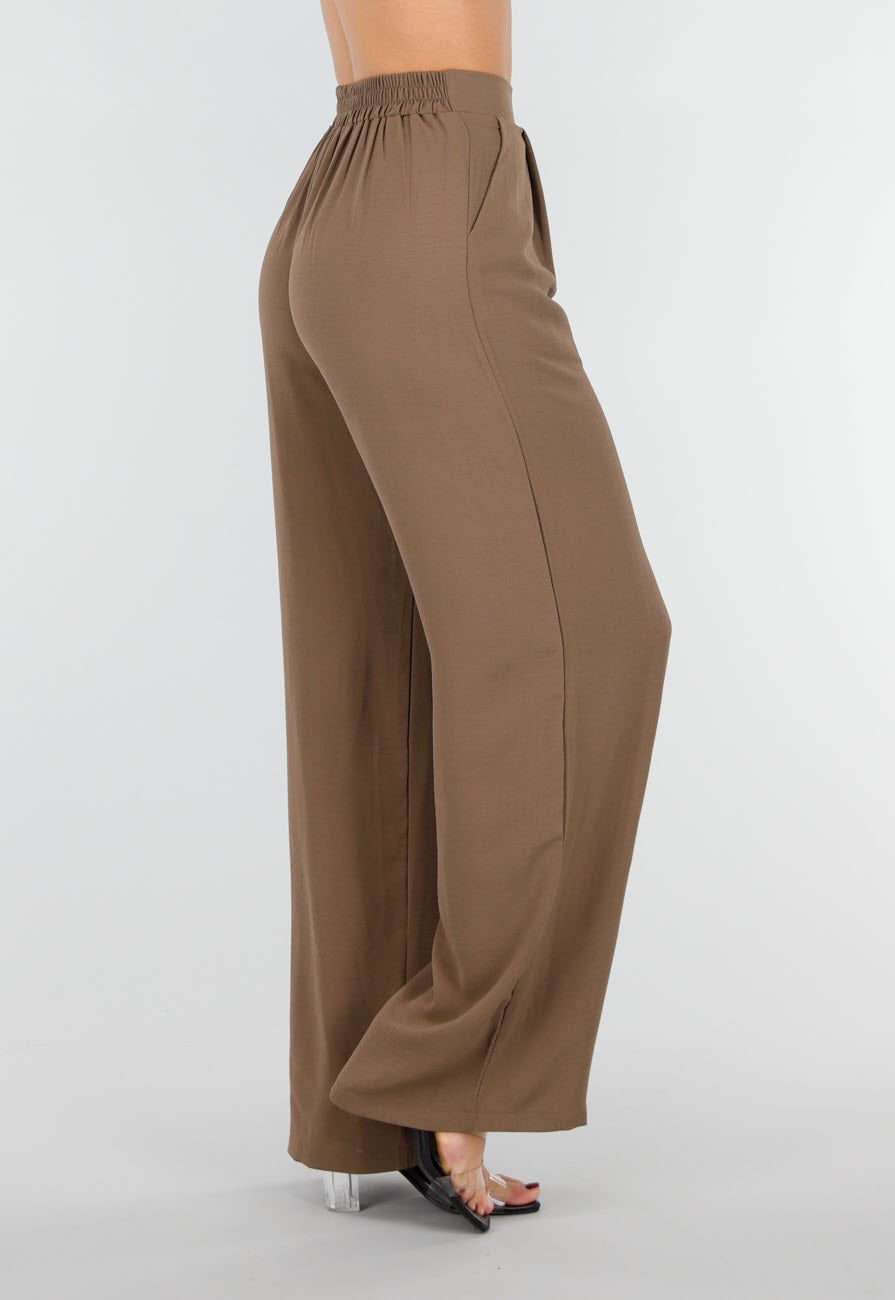 Lichtbruine Linnenlook Broek met Rechte Pijpen