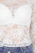 Witte Kanten Mesh Top met Stretch en Col