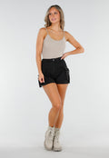 Beige Bodysuit met Spaghetti Bandjes en Pads