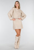 Beige Twee-Delige Set met Gebreid Vest en Rok