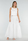 Witte Bloemen Crop Top met Mouwloos Model