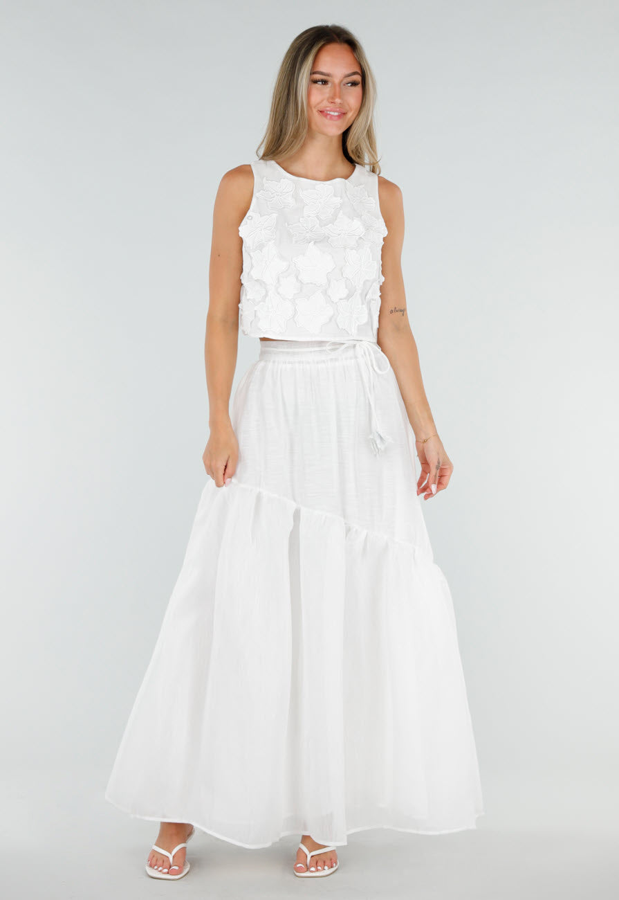 Witte Bloemen Crop Top met Mouwloos Model