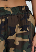 Wide Leg Broek met Camouflageprint en Elastische Taille
