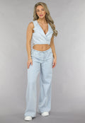 Denim Wikkel Top met Strikdetail