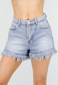 Lichtblauwe Denim Short met Rafelzoom en High Waist