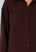 Bruine Oversized Blouse met Lange Mouwen en Knoopsluiting
