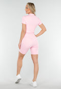 Lichtroze Sportset met Korte Mouwen Jasje en Shaping  Short met Hoge Tailleband