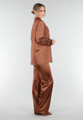 Bruine Satijnlook Blazer met Licht Getailleerde Pasvorm en Dubbele Knopen