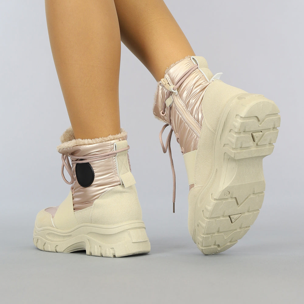 Beige/Rosé Snowboots met Elastische Band