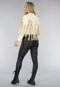 Beige Suèdelook Jas met Fringe Details