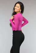 Longsleeve Fuchsia Mesh Korset Top met Cutouts