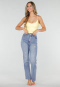 Gele Crop Top met Pads en Gekruiste Bandjes