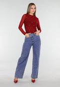 Bordeauxrode Mesh Top met Studs