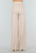Beige Stretch Barokprint Broek met High Waist Fit