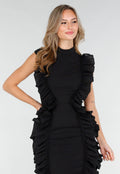 Zwarte Ruffle Jurk Zonder Mouwen met Stretch