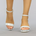 Zilveren Glitter Sandaletten met Stevige Hak