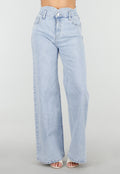 Lichtblauwe Denim Wide Leg Jeans met Hoge Taille