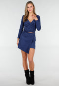 Donkerblauw Suède Look  Skort met Riemlusjes