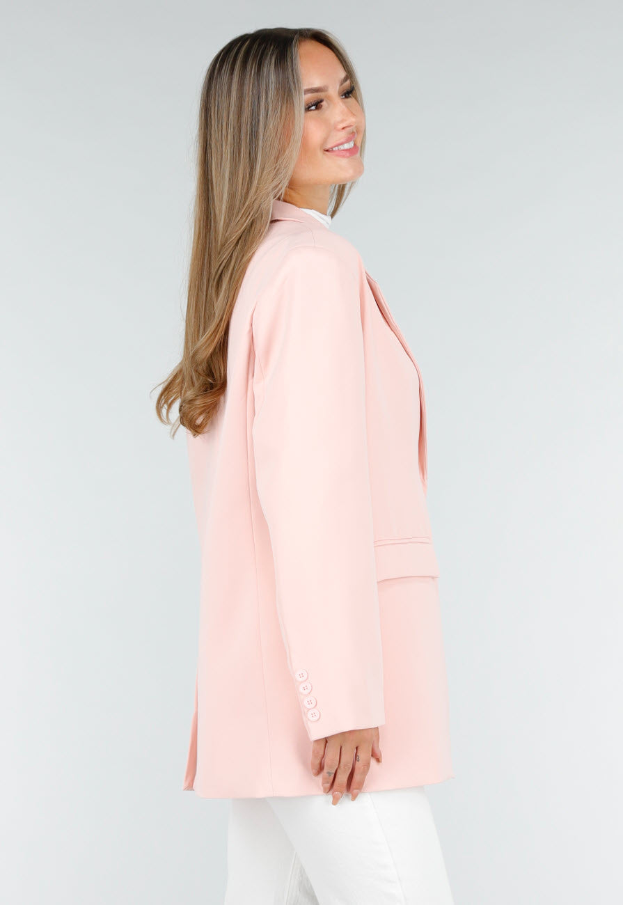 Lichtroze Oversized Blazer met Knoopsluiting en Reverskraag