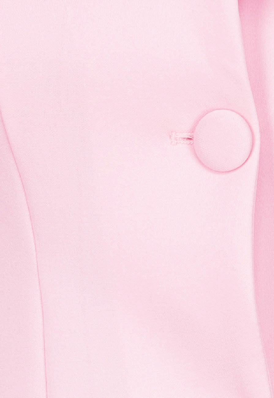 Lichtroze Stretch Jurk met Knopen, Vierkante Hals en Plooien